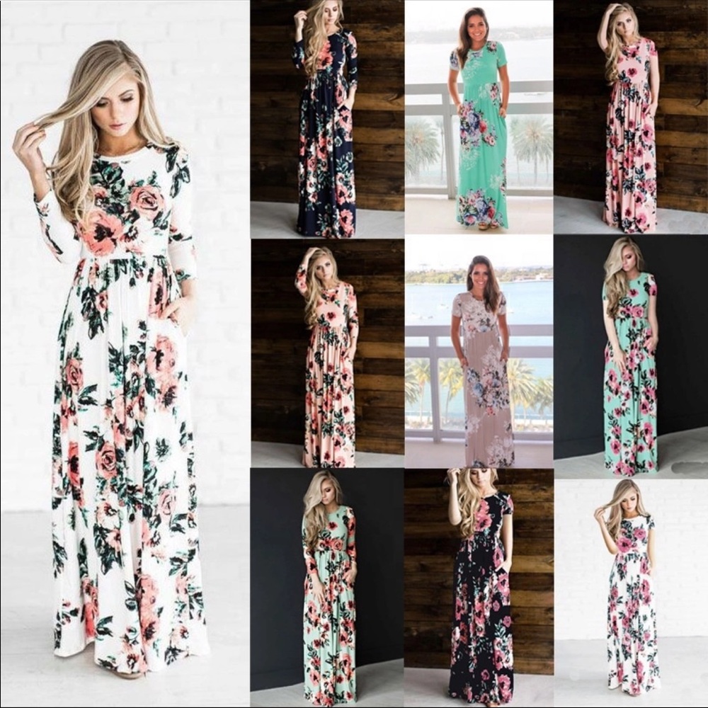 Floral Printed Maxi Dress Various Size Blue - Picture 2 of 8